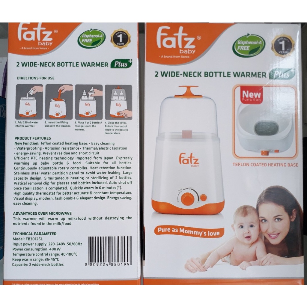 Máy hâm sữa hai bình cổ rộng DOU 1 FATZ BABY FB3012SL