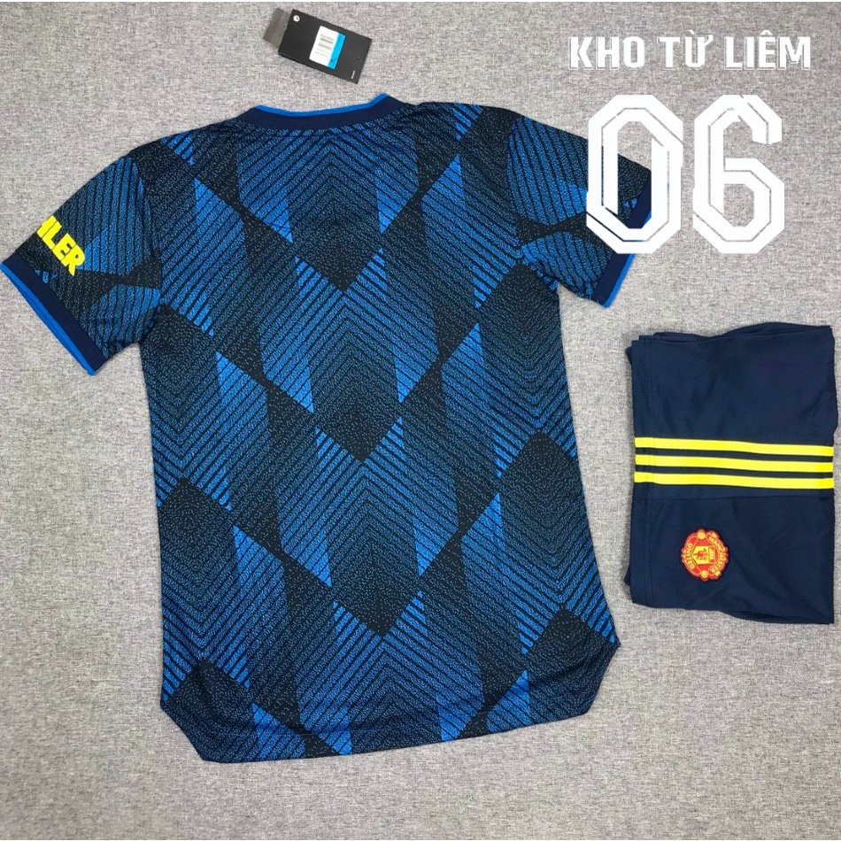 Đồ đá banh - bộ quần áo đá bóng nam ngắn tay CLB Manchester United- MU xanh đậm chất vải fex thái cao cấp