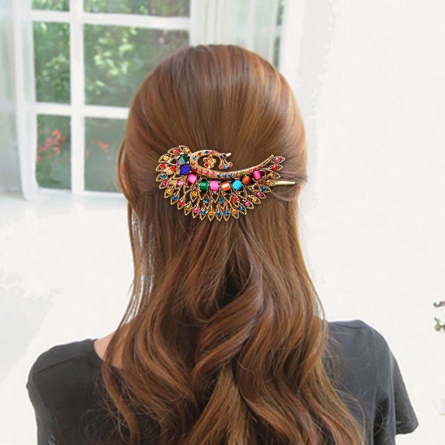 Kẹp Tóc Đuôi Công Bằng Hợp Kim Đính Đá Phong Cách Cổ Điển Cho Nữ