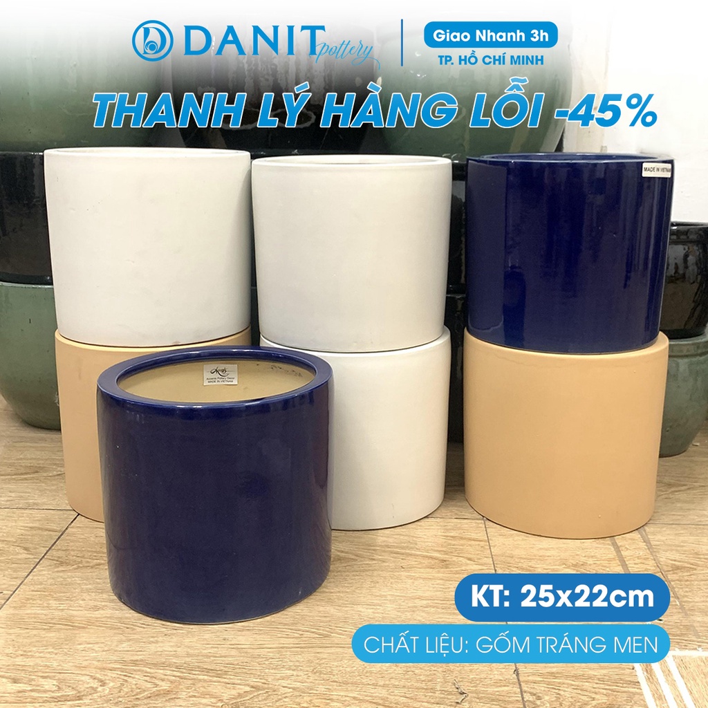 Chậu gốm trồng cây cảnh 25cm, Chậu gốm hình trụ cao Danit Pottery