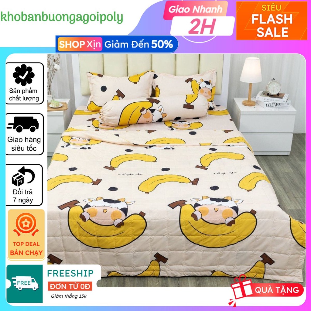 Bộ ga gối bọc đệm m4/m6/m8 gồm ga trải giường và 2 vỏ gối nằm, mẫu bò chuối