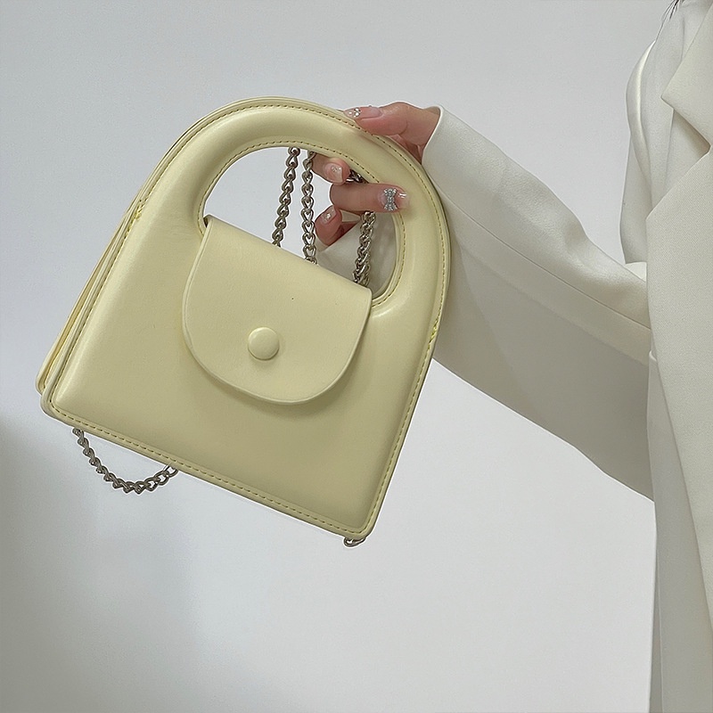 Túi Đeo Chéo Dây Xích Dạng Tròn Nhỏ Màu Sắc Trơn Dành Cho Nữ