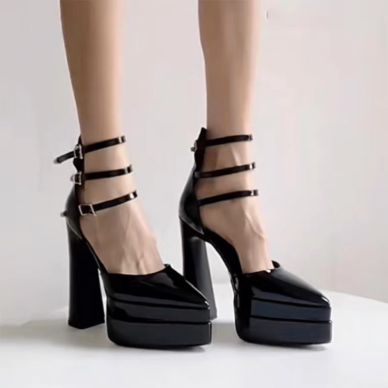 (SẴN ĐEN 35,38,40 TRẮNG 35,36) GIÀY CAO GÓT G27 MŨI NHỌN PLATFORM ĐẾ CAO 15CM