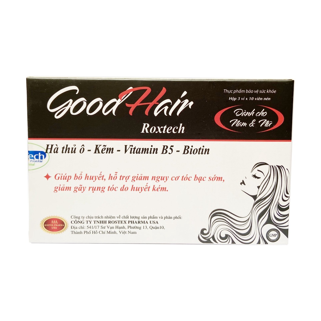 viên uống GoodHair roxtech giúp bổ huyết, giảm gãy rụng, nguy cơ tóc bạc sớm - Hộp 30 viên  (Good Hair Roxtech)