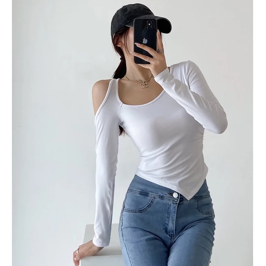 Áo Kiểu Bigsize Nữ Hở Vai Tay Dài Chất Thun Tăm Lên Phom Tôn Dáng Dễ Thương MÃ G61