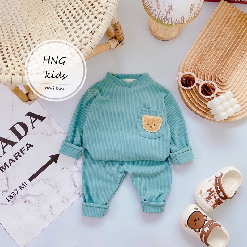 Bộ quần áo dài tay bé trai bé gái gân tăm D32