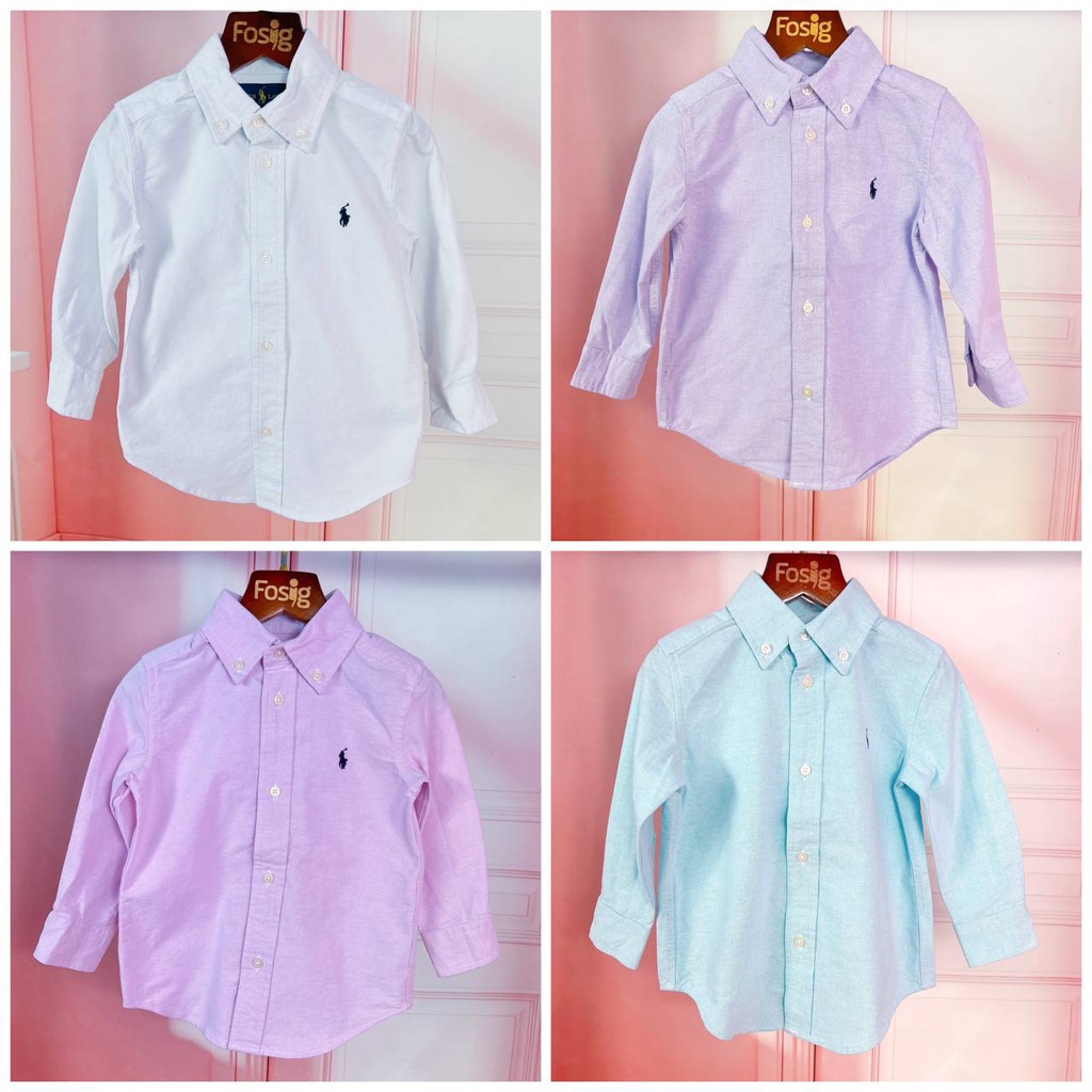 Áo Sơ Mi Tay Dài Bé Trai RL Polo - Trắng Ngựa, Tím Nhạt Ngựa, Hồng Ngựa