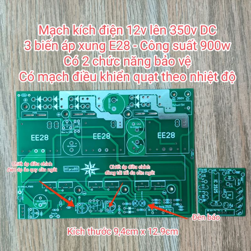 PCB mạch kích điện 12v lên 350v DC công suất 900w