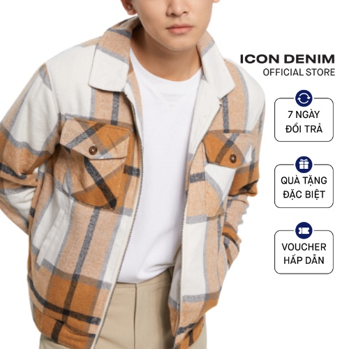 Áo Khoác Nam Flannel ICON DENIM Regular Form Caro Nâu AKID0056