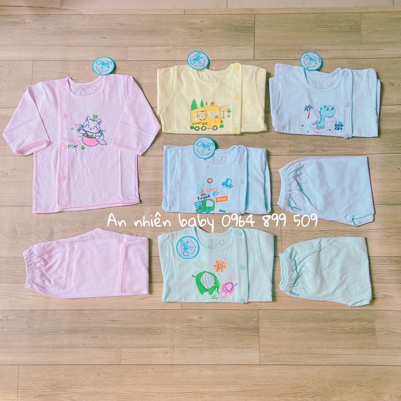 Bộ tay dài jou màu cho bé 3-9kg-Vải cotton 100%