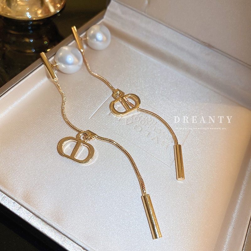 Bông Tai Mạ Bạc Dáng Dài Đính Ngọc Trai Hình Mũi Heo Thời Trang Cao Cấp Phong Cách Hàn Quốc