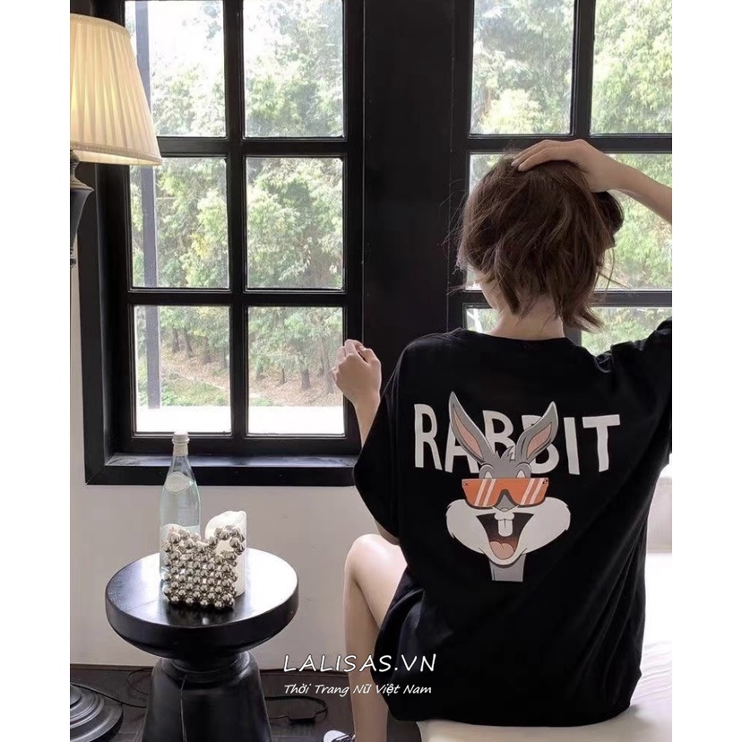 Áo Thun Ngắn Tay Dáng Rộng In Hình Thỏ Hoạt Hình Phong Cách Hàn Quốc