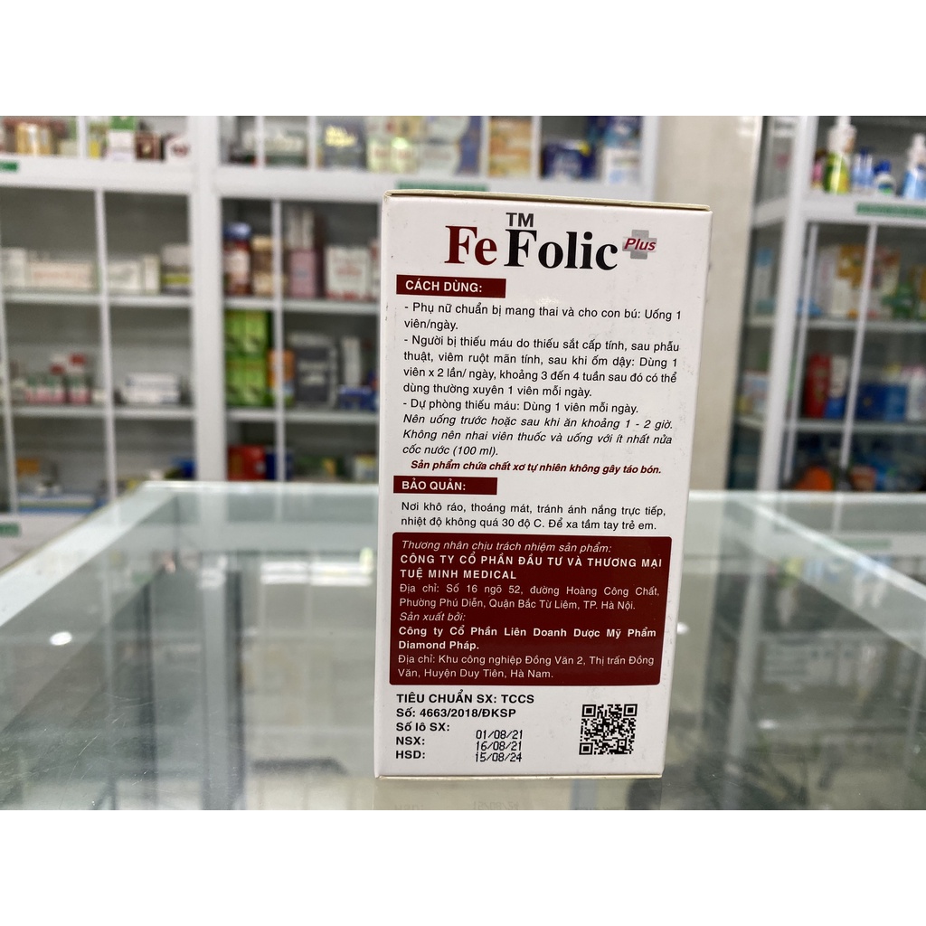 Viên uống bổ sung sắt và acid folic Fefolic plus hộp 30 viên giúp nâng cao sức đề kháng, giảm tình trạng thiếu máu