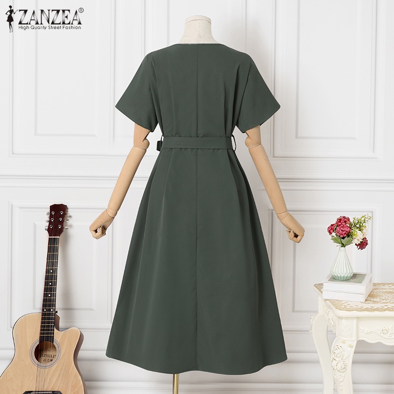 Đầm nữ Zanzea cổ v cột eo thời trang hàn quốc