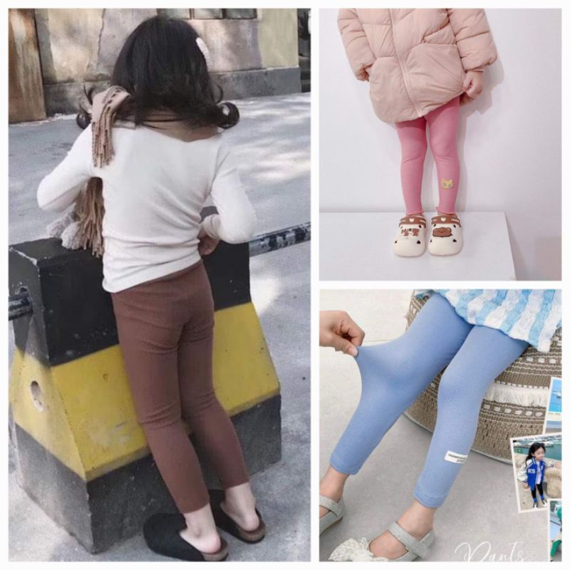 Quần legging bé gái phối nơ chất len tăm xuất dư co dãn size nhí 8-18kg