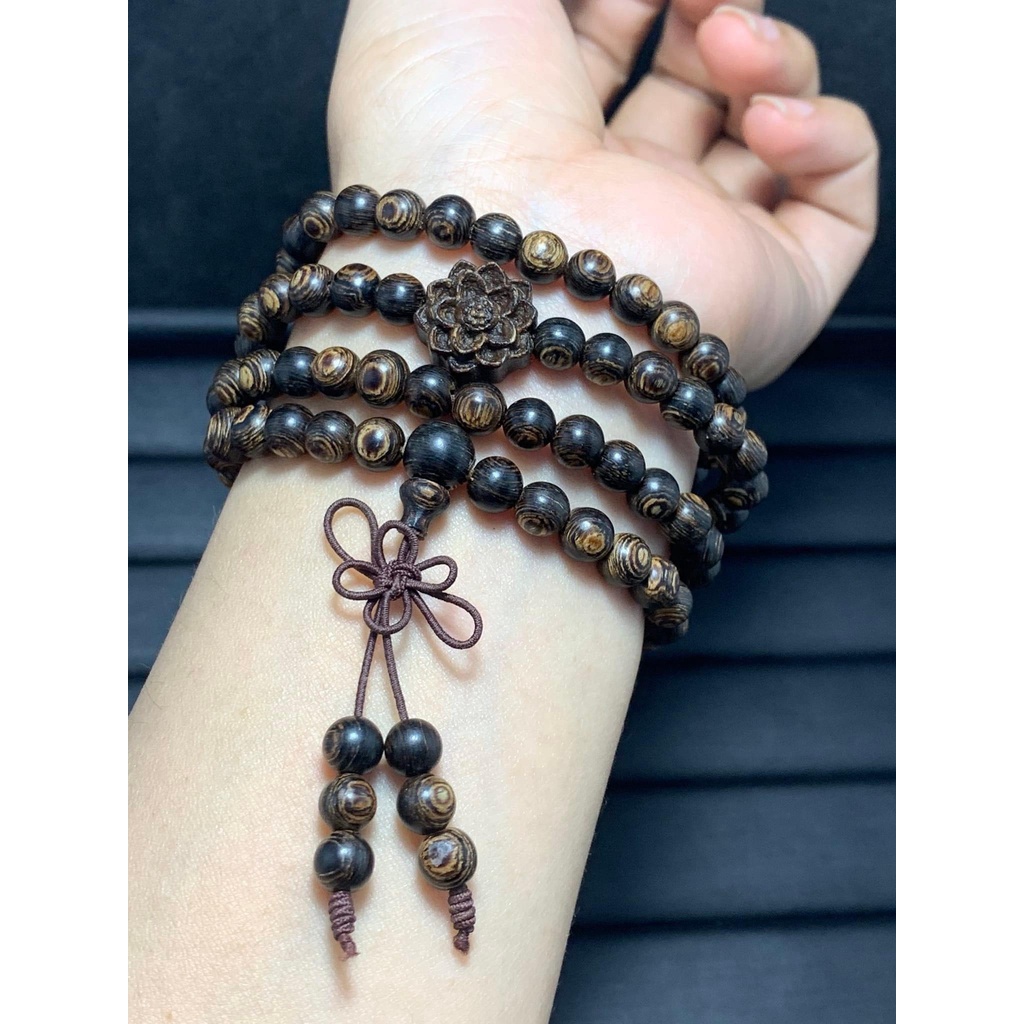 Vòng Trầm Hương 108 Hạt 6 Ly Mix Sen Trần Sánh Và Bi Vàng  Chuỗi Tràng Đeo Tay