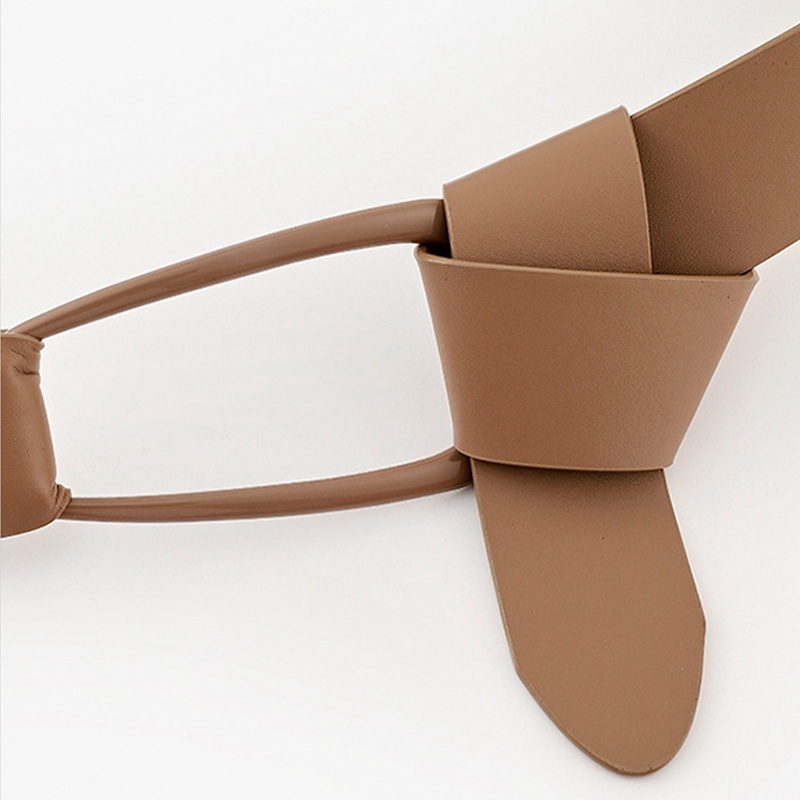 Thắt Lưng Da PU Bản To Không Đục Lỗ Phong Cách Vintage Thanh Lịch Cho Nữ