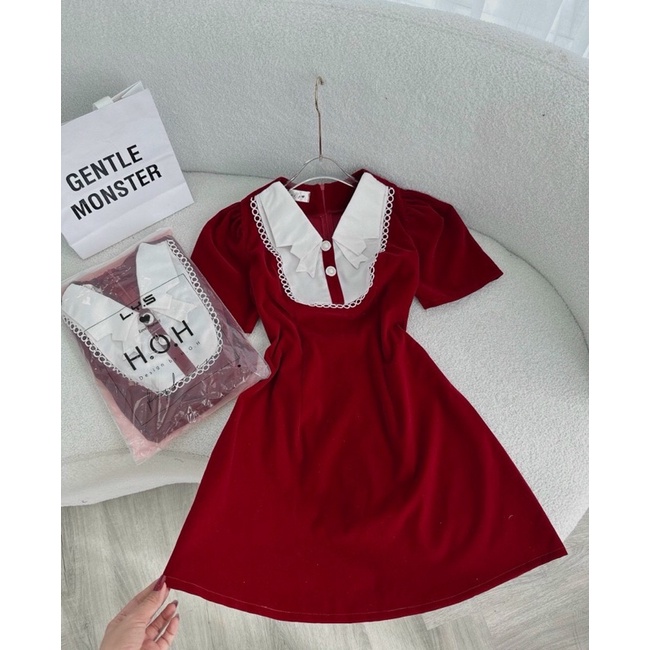 Đầm nhung đỏ ren tròn - Chitchitstore