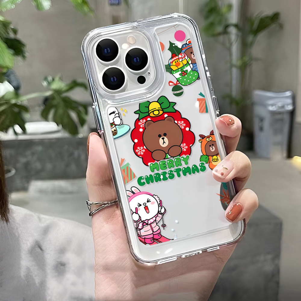 Ốp Điện Thoại Trong Suốt Hình Gấu Nâu Giáng Sinh Cho iphone 14promax 11 13 12 7Plus X XS Max