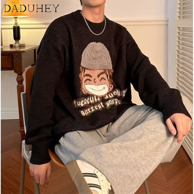 DaDuHey Men 'S Hong Kong Style 2022 Autumn Long-Sleeved Sweater Ins Trendy Fashion Loose Sweater