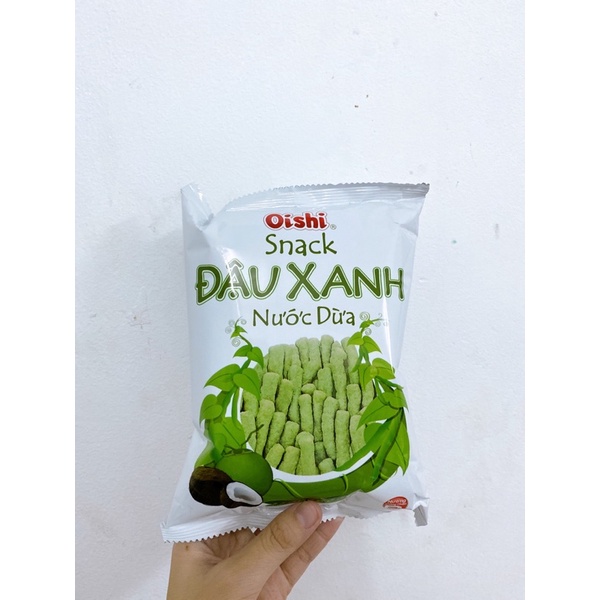 Bánh Snack đậu xanh nước dừa gói lớn Oishi 35gram, đồ ăn vặt