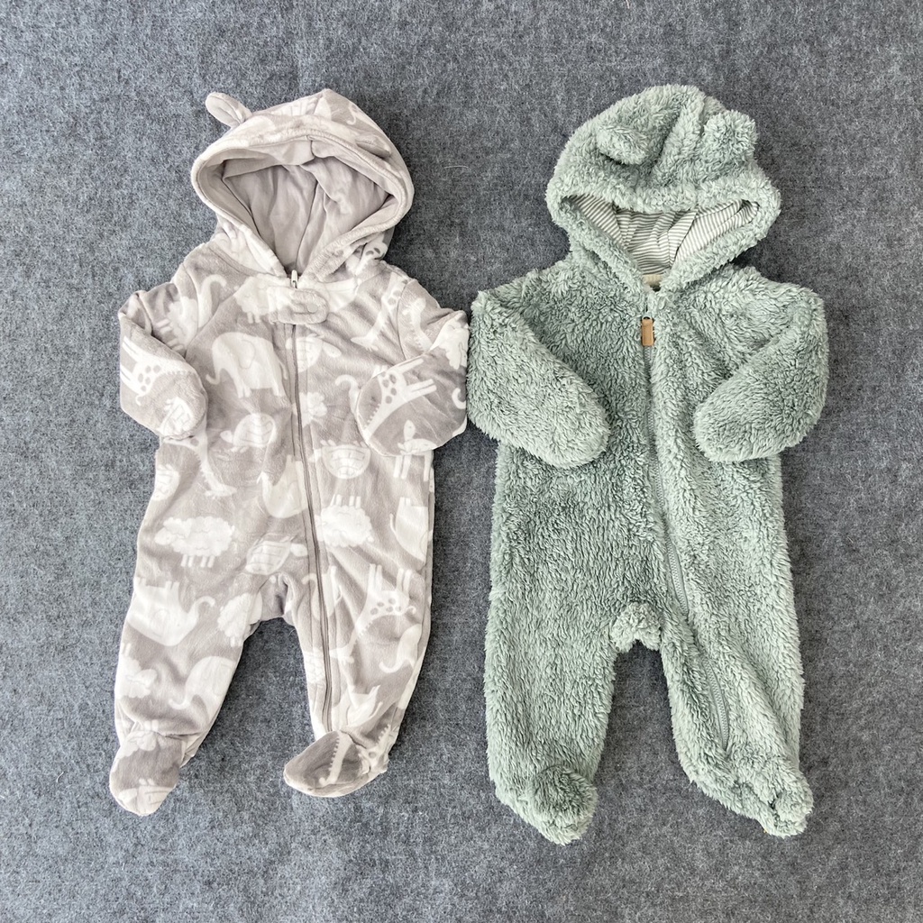 Body nỉ bông cho bé sơ sinh đến 9 tháng hàng xuất dư Carters chất lông mịn khóa kéo nón gấu - SLTE