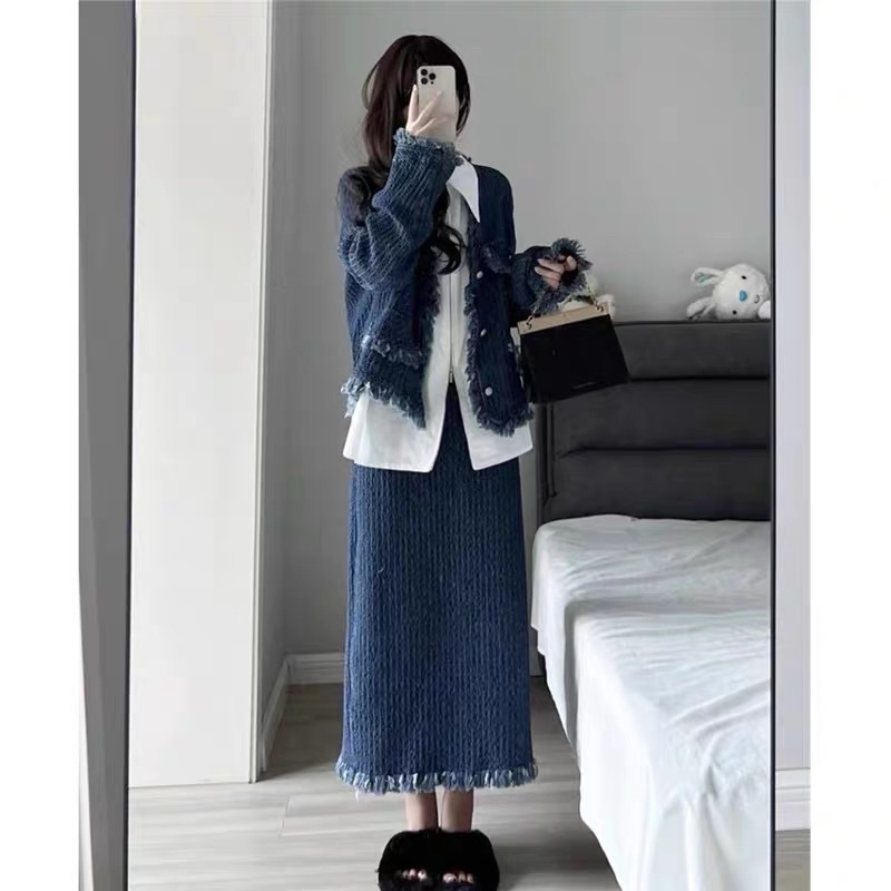 Set áo váy dài bò tweed hot 2022 siu sang lịch sự công sở ulzzang