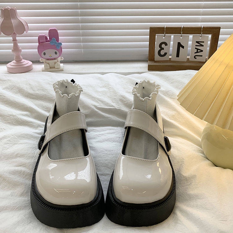 giày lolita Giày Mary Jane màu trắng đáng yêu nữ giày da bánh xốp đế dày phong cách Anh phong cách Nhật jk