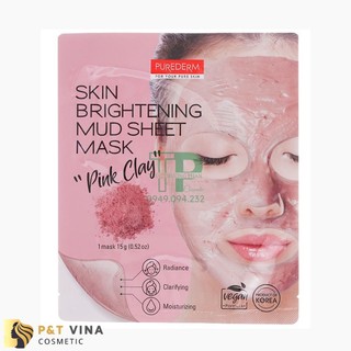 Mặt nạ giấy đất sét hồng dưỡng trắng da purederm 15g