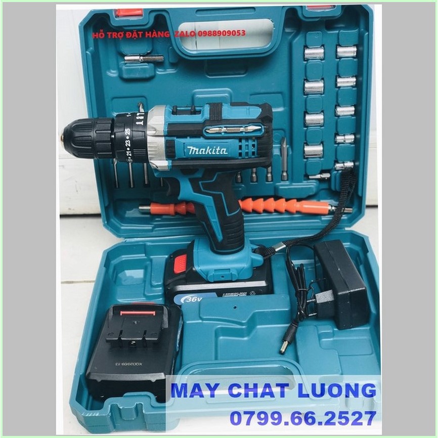 Máy Khoan 36V Có Búa Lõi Đồng - 2 Pin Bắt Vít, Khoan Sắt, Khoan Tường, Khoan Gỗ - 3 CHỨC NĂNG MAKITA