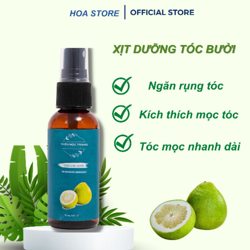 Xịt dướng tóc tinh dầu Bưởi, Hương Nhu, mềm mượt, dài khỏe, giảm rụng tóc, kích thích tóc mọc nhanh, Thiên Mộc Trang 50m