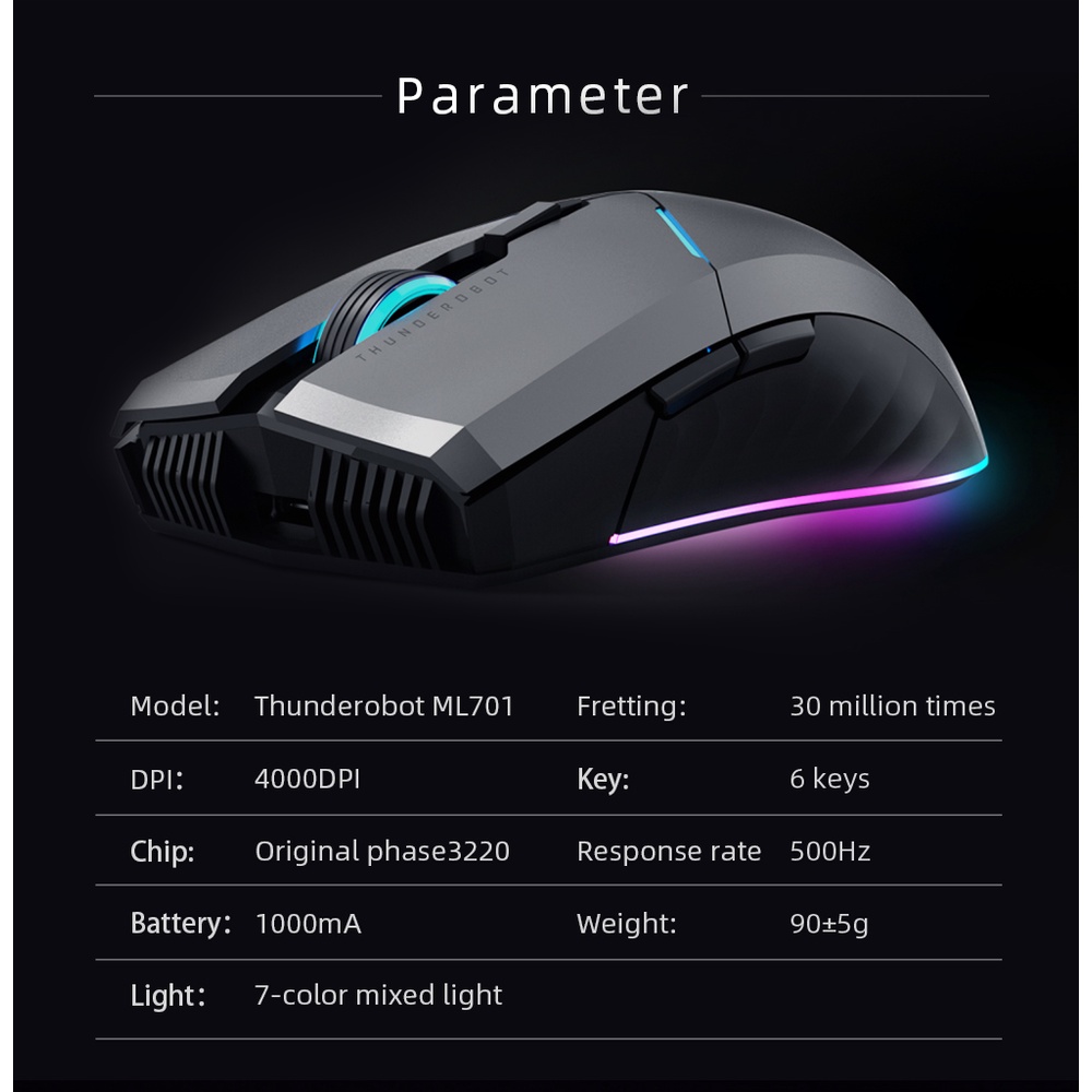 Chuột Chơi Game Không Dây 2.4G RGB 16000 DPI 1000mAh ThundeRobot ML703 / ML701 / MG701