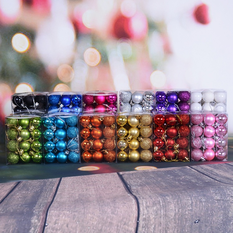 Set 24 Quả Châu 30mm Màu Vàng Hồng Sâm Panh Trang Trí Cây Thông Giáng Sinh Năm Mới