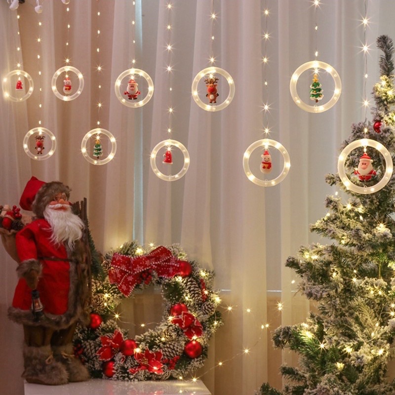 HÀNG NOEL Dây Đèn LED Treo Trang Trí Giáng Sinh / Đèn Trần Hình Ông Già Noel Tuần Lộc Dễ Thương
