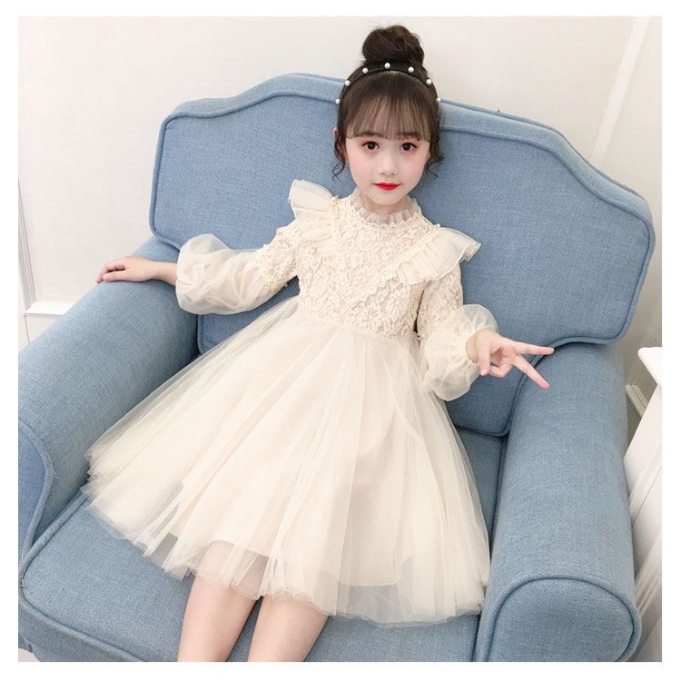 Đầm Công Chúa Tay Phồng Phối Ren Lưới Thời Trang Xinh Xắn Cho Bé Gái