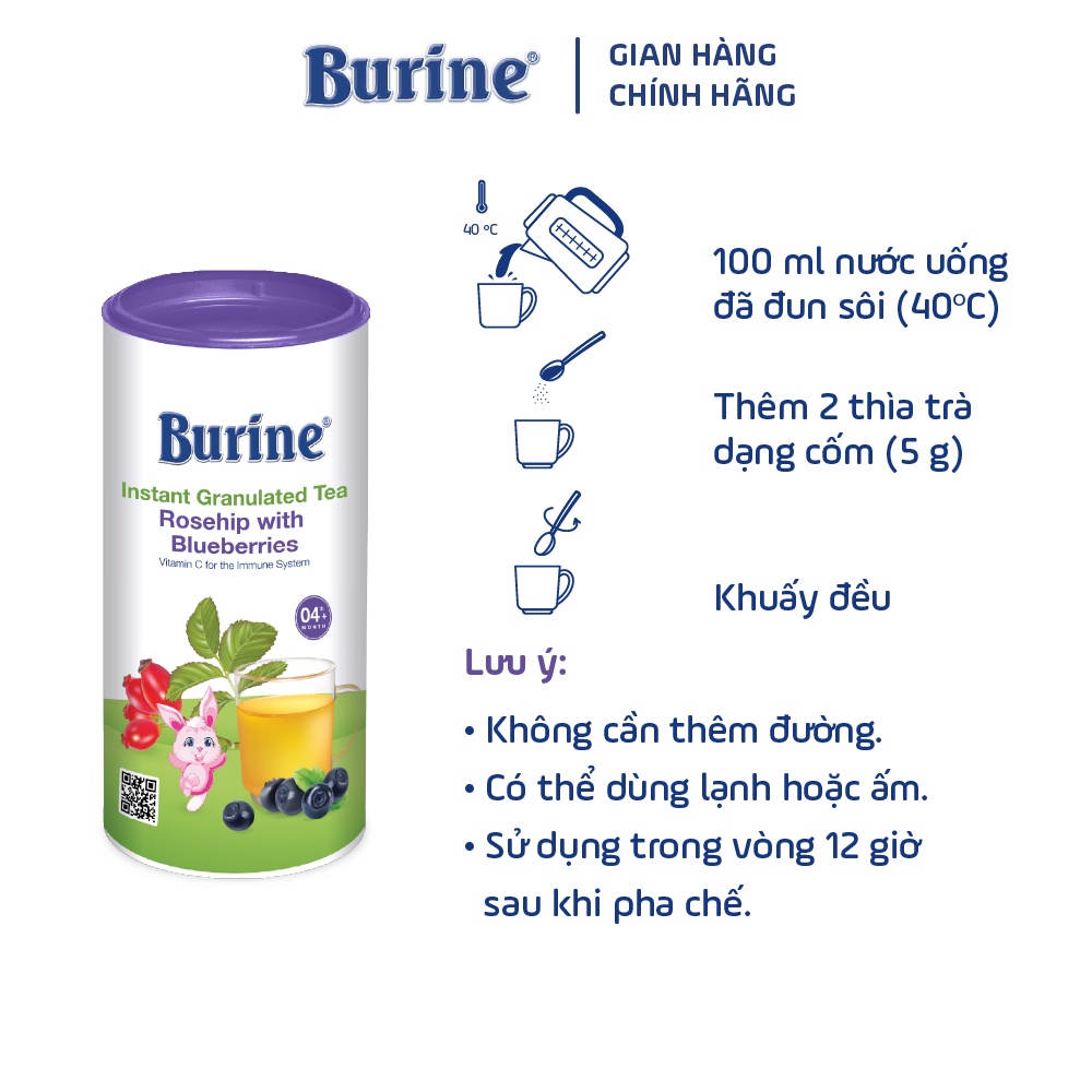 Trà Hoa Quả Hòa Tan BURINE Vị Tầm Xuân - Việt Quất Thơm Ngon, Bổ Sung Vitamin C Cho Bé Từ 4 Tháng Tuổi (200g)