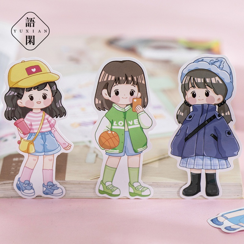 Set 10 Miếng Dán Trang Trí Nhật Ký Thủ Công Hình Cô Gái, chàng trai Dễ Thương