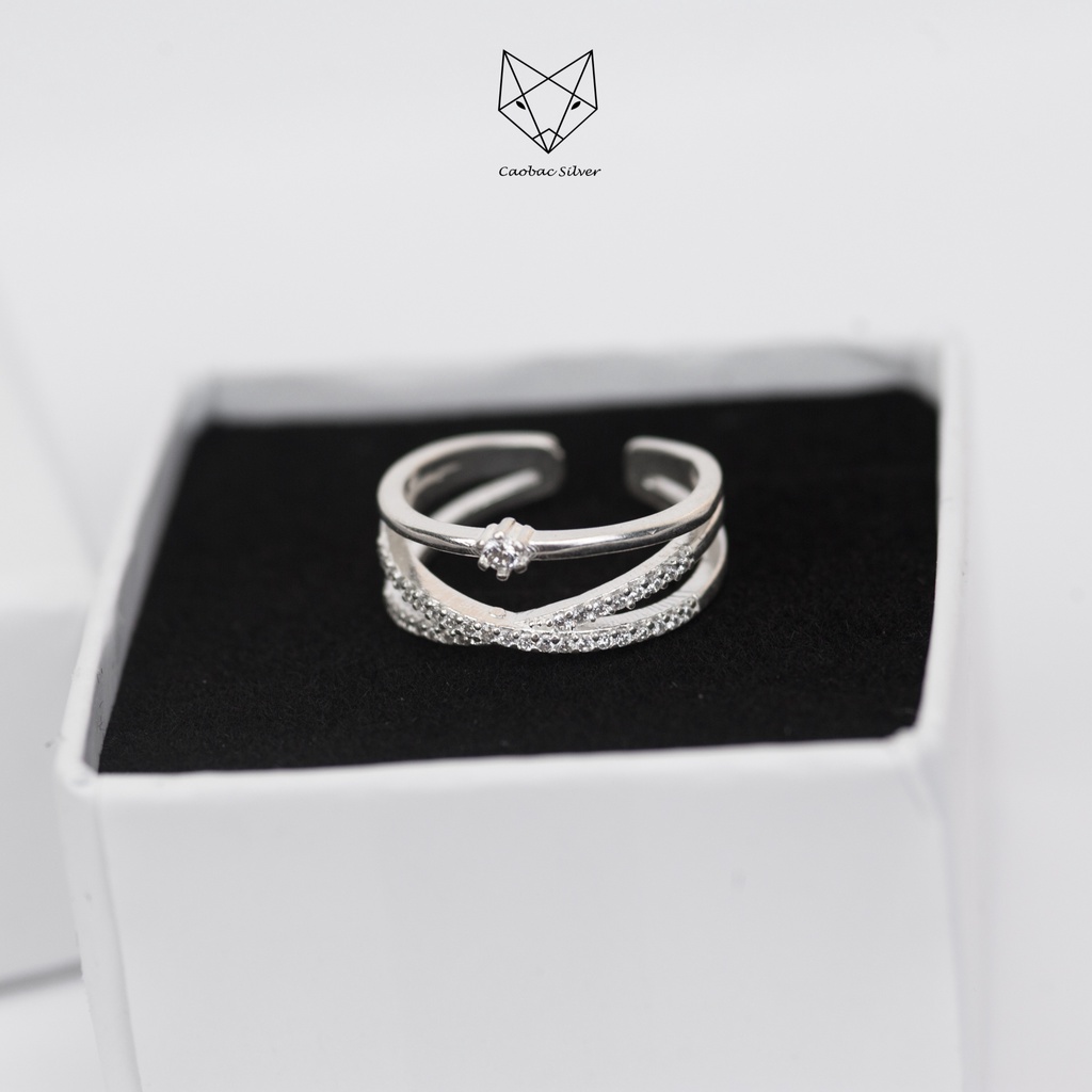 Nhẫn Bạc Ta CaoBac Silver Thiết Kế Ba Sợi Sợi Trơn 2 Sợi Đá Đan Nhau Nhẹ Nhàng Lấp Lánh Độc Lạ Dành Tặng Cho Bạn Gái