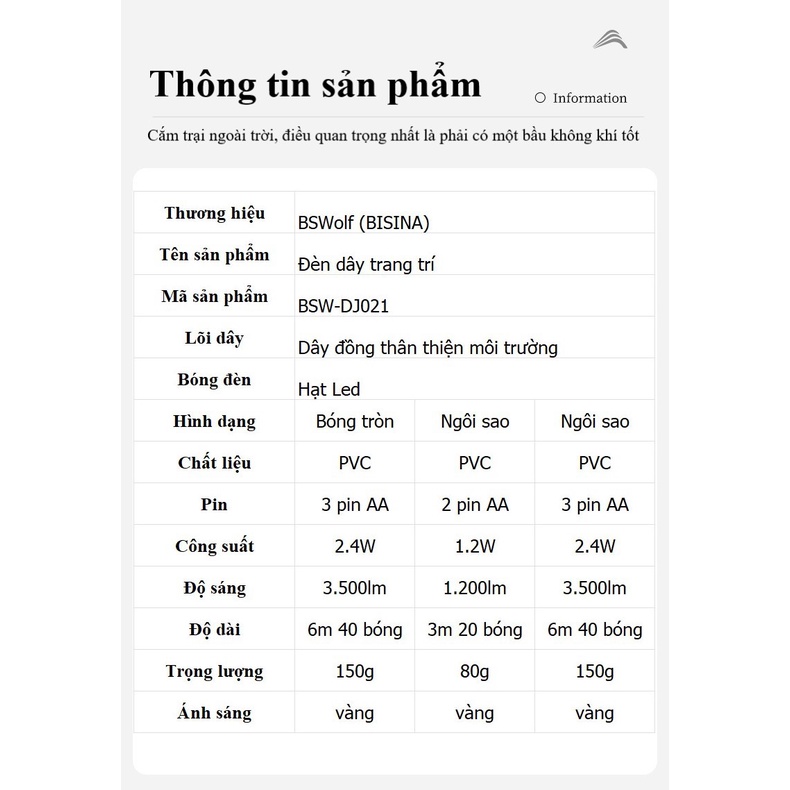 Đèn led dây trang trí bóng tròn, bóng ngôi sao dùng pin BSW-DJ021. Nhiều đội dài cho trang trí cơ động.