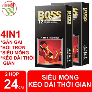 Bộ 2 Hộp Bao cao su Boss 4in1 gân gai , chuyên kéo dài thời gian , 24chiếc