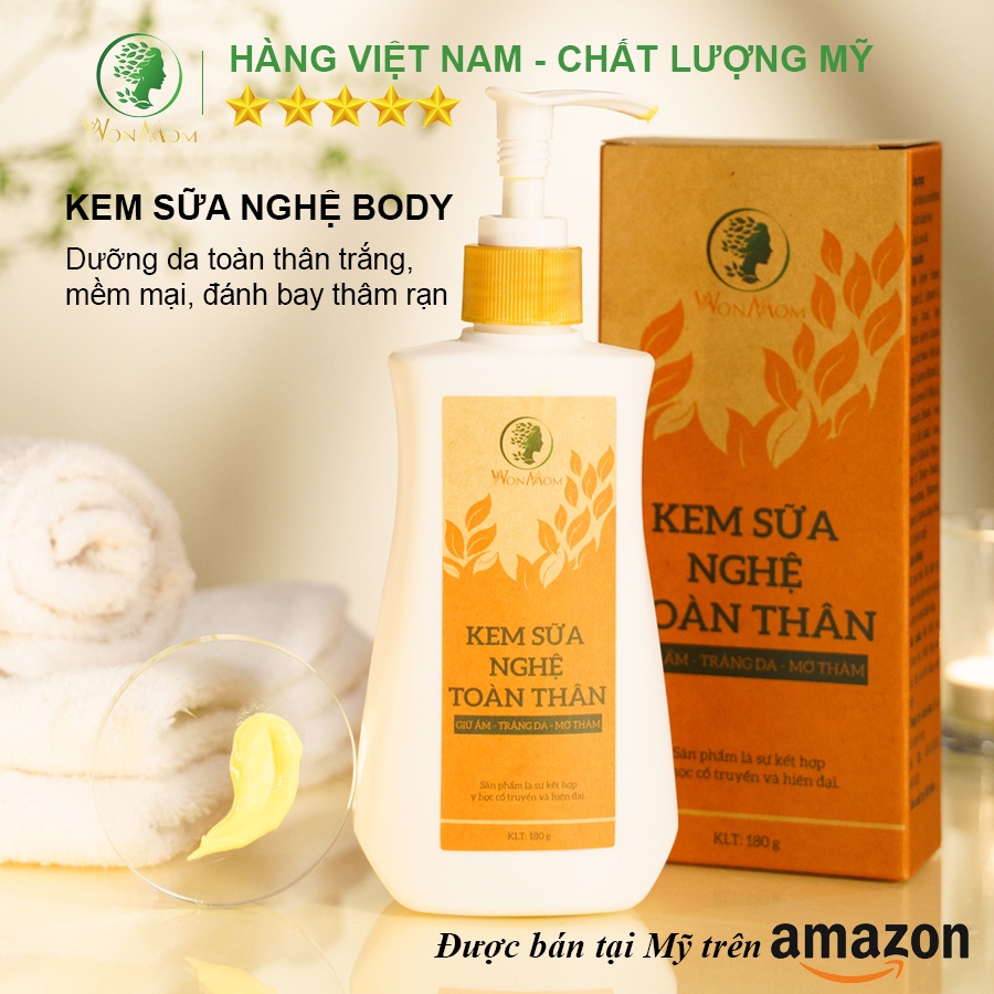 [ Giảm 50K - Đơn 479K ] Bộ dưỡng trắng da body cho mẹ sau sinh Wonmom ( 1 kem sữa nghệ toàn thân + 1 cốt nghệ)