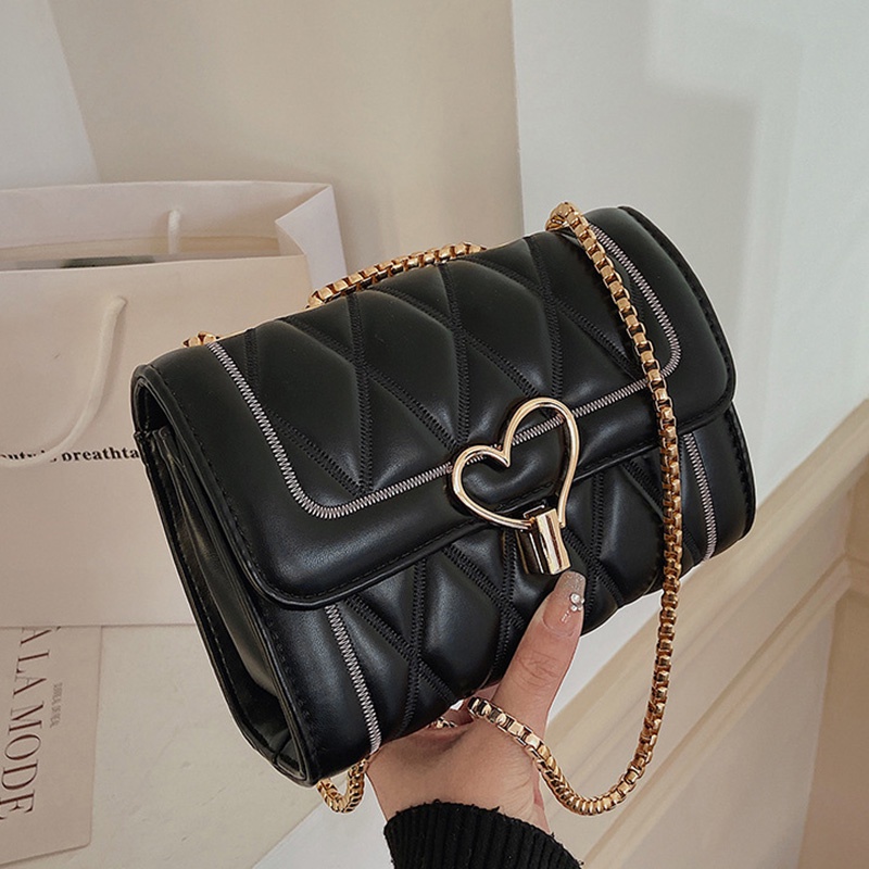 Túi Đeo Chéo Màu Đen Họa Tiết Hình Thoi Thời Trang Cho Nữ