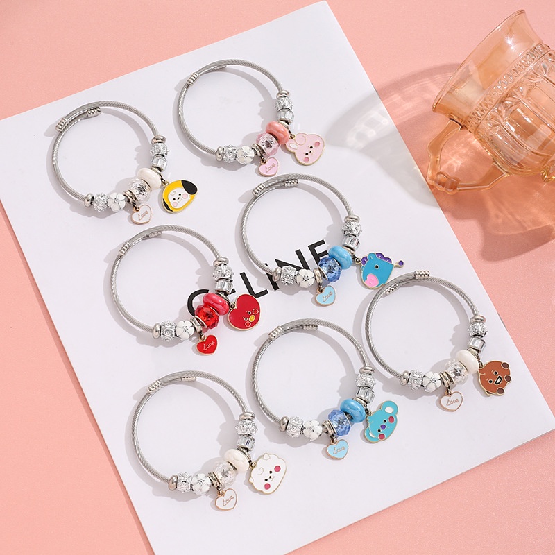 PANDORA Vòng Tay Mặt Hình BT21 Hoạt Hình Bằng Thép Không Gỉ Dễ Thương Cho Nữ