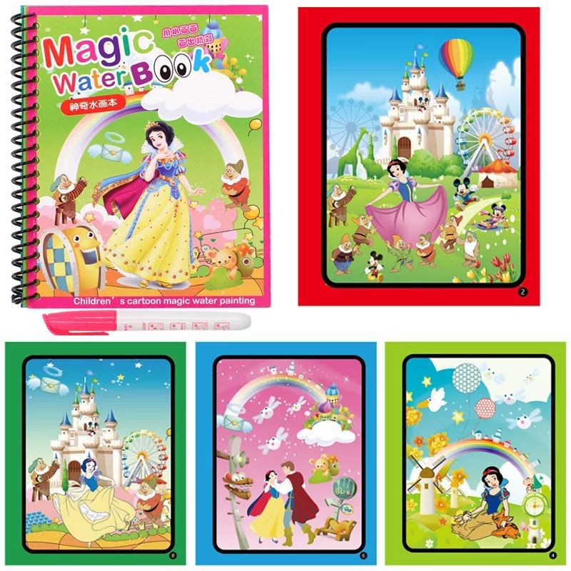 (Lỗ, xin đánh giá 5*) Tranh Tô Màu Nước Ma Thuật, Dùng được nhiều lần, tự xóa, Magic Water Book, Tặng 1 Bút Tô Màu