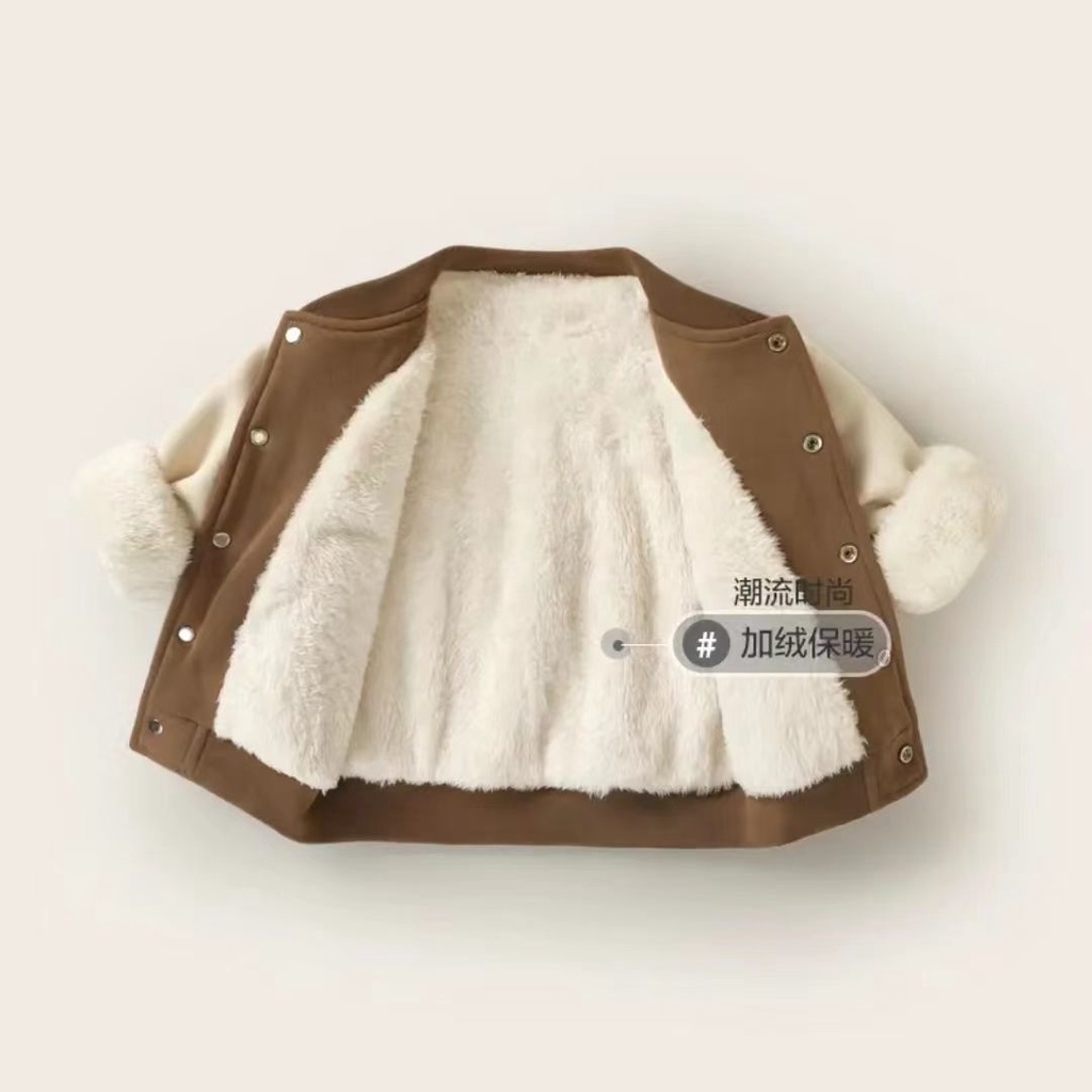 Áo Khoác Bóng Chày Lót Lông Cừu Dày Dặn Thời Trang Thu Đông Cho Bé Trai