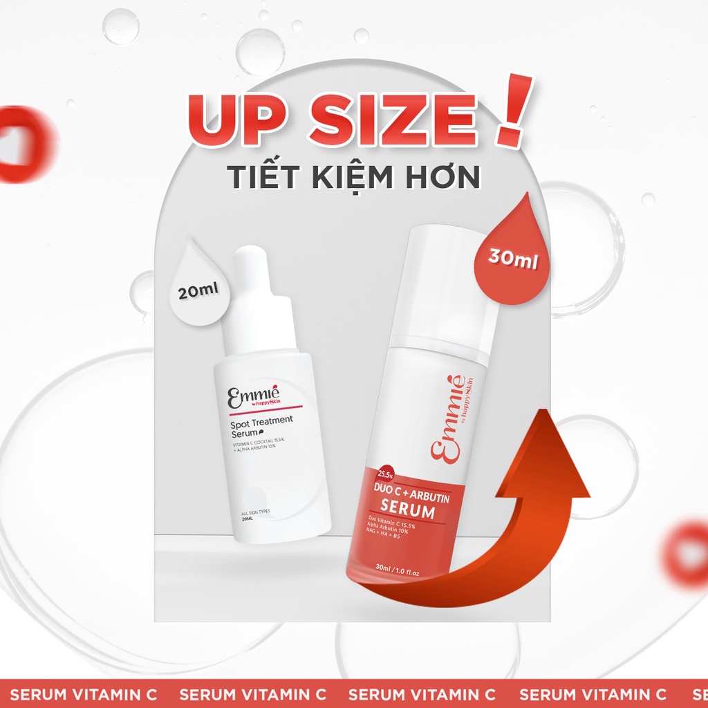 Serum Vitamin C 15.5% Alpha Arbutin 10% Vitamin B5 Làm Mờ Đốm Nâu Sắc Tố Trắng Sáng Da Emmié Spot Treatment Serum 20ml