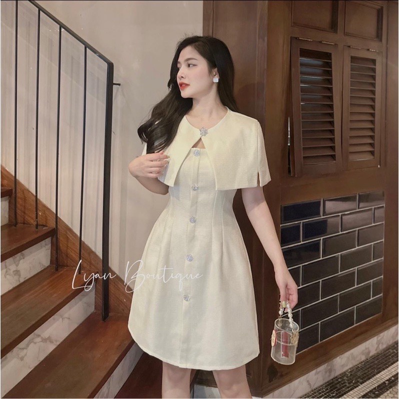 Set Dạ Khuy Ngọc Đá Mix Áo Choàng Siêu Xinh Hàng Có Sẵn ( Có Ảnh Thật) - Anh Tít Boutique