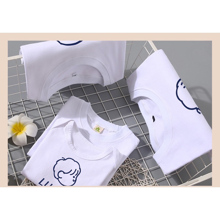 Áo gia đình HappyFamily - Đồ gia đình Họa Tiết Chibi Xinh Xắn Lucky Boy,Happy Girl chất Cotton 100% màu Trắng