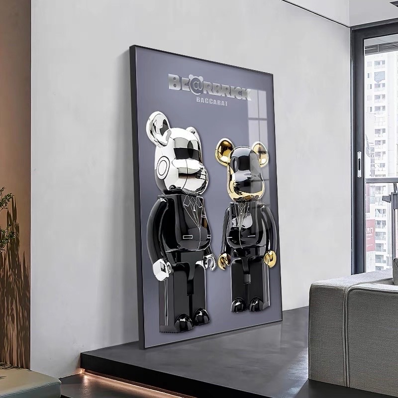 Tranh treo Tường Chú Gấu Kaws BearBrick- Siêu Xe Ô Tô/ Treo Phòng Khách/ Ngủ / Tranh Tráng Gương Ép Gỗ MDF Nhập Khẩu