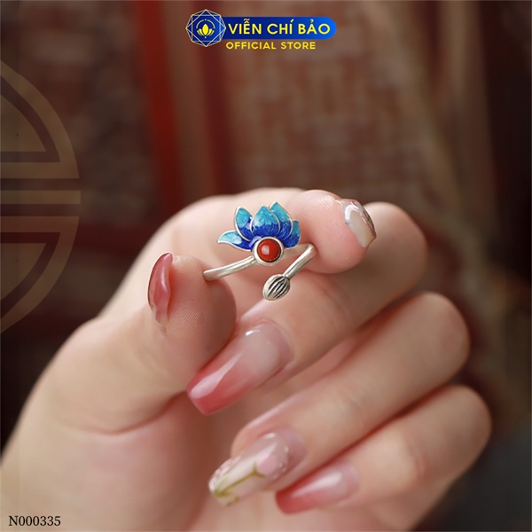 Nhẫn hoa sen xanh chất liệu bạc Thái 925 thời trang phụ kiện trang sức nữ Viễn Chí Bảo N000335